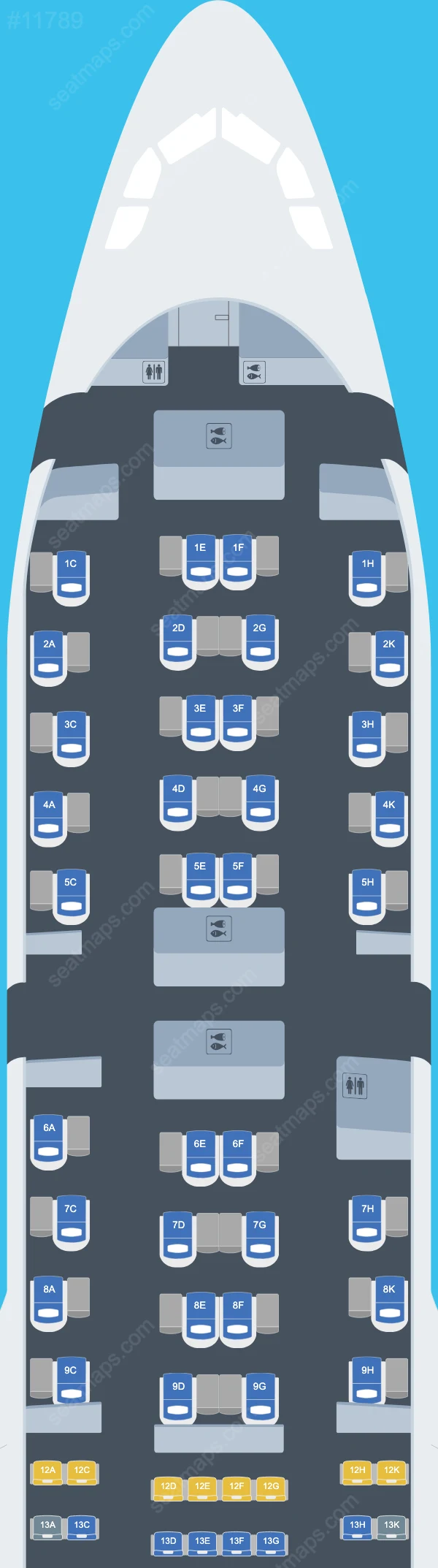 Схема салонов Azul в самолетах Airbus A330-200 A330-200 V.2