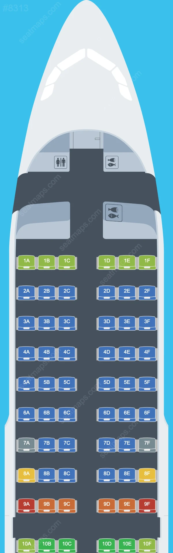 Схема салона SAS в самолете Airbus A319 A319-100