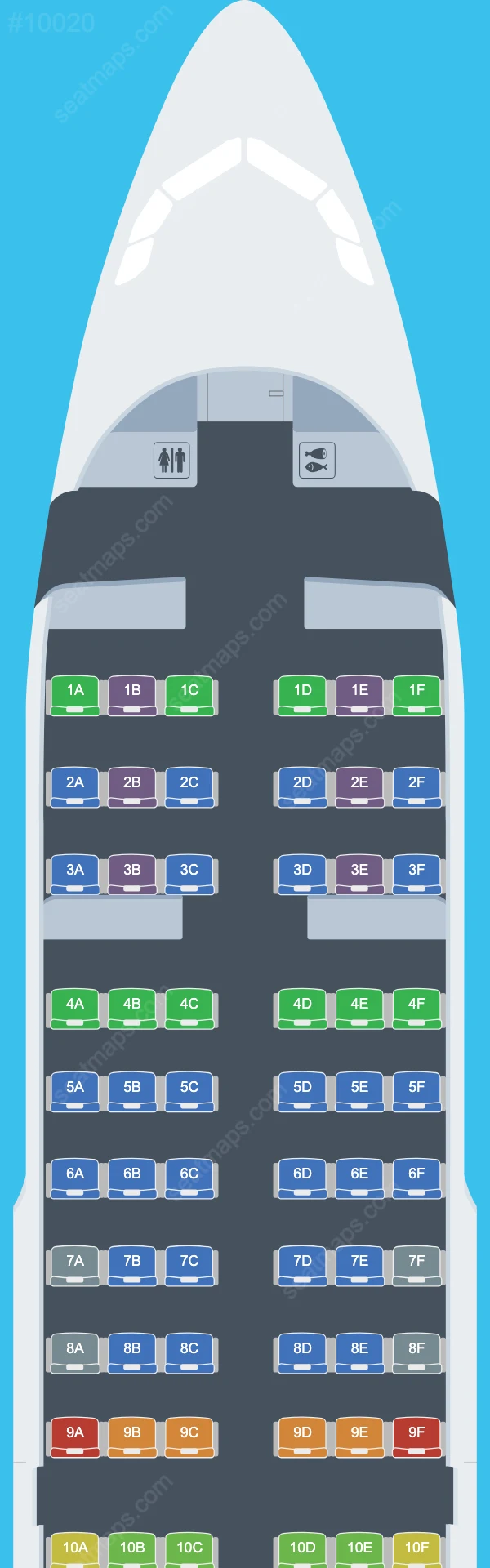 Схема салона Olympic Air в самолете Airbus A319 A319-100