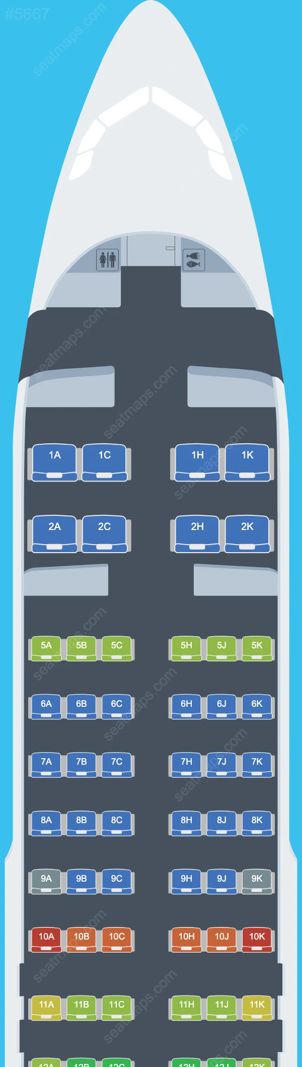 ANA (All Nippon Airways) Airbus A320-200neo seatmap mobile preview
