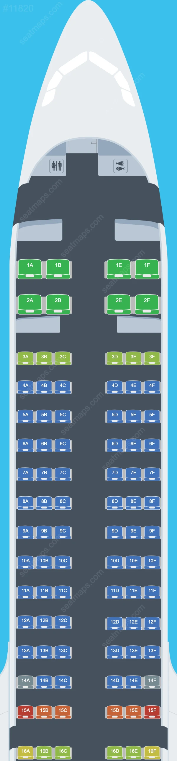 Plans des sièges de l'avion Airbus A321neo de AJet A321neo V.2