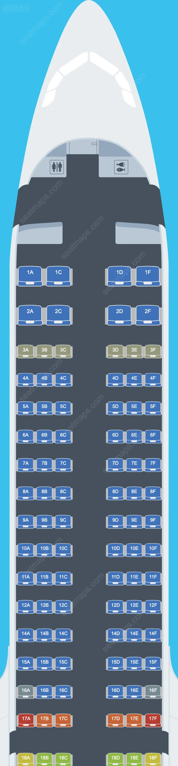 Схема салона Bamboo Airways в самолете Airbus A321 A321-200neo V.3