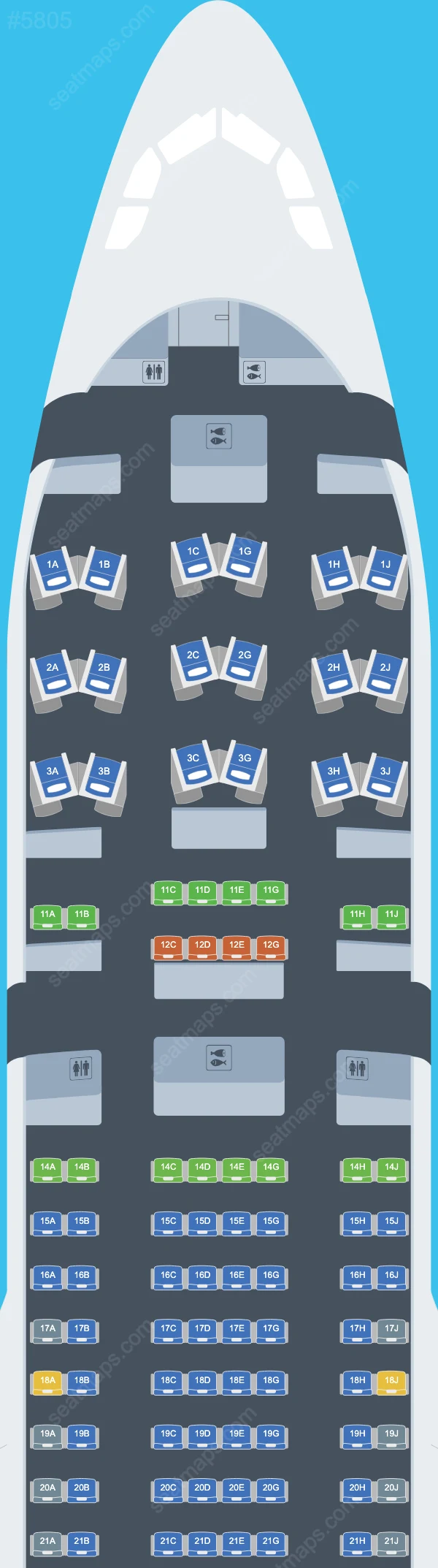 Hawaiian Airlines Airbus A330-200 seatmap mobile preview