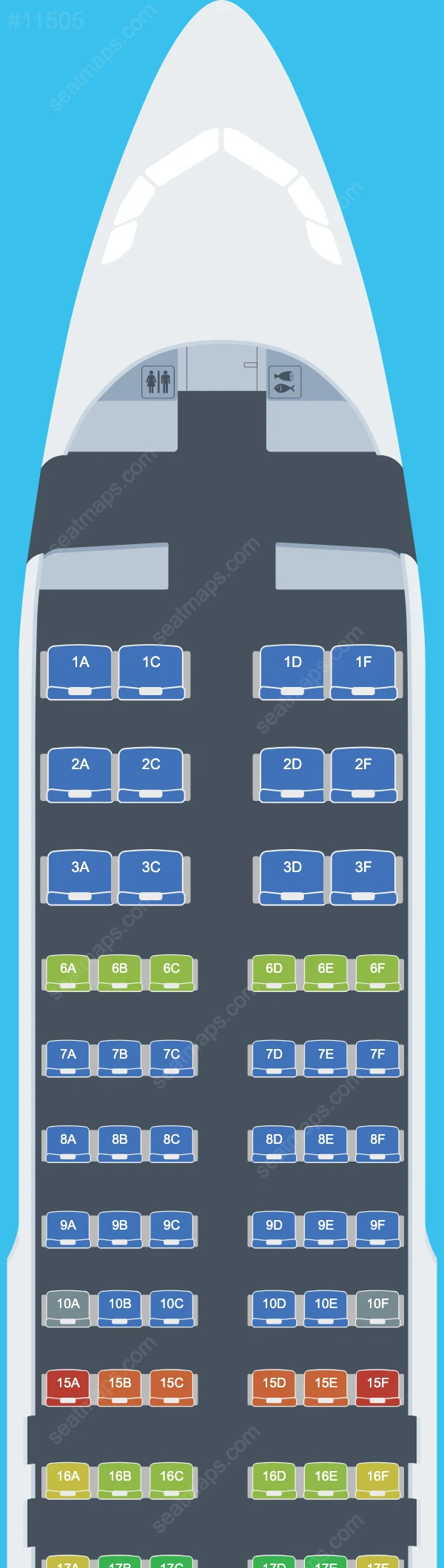 Plans des sièges de l'avion Airbus A320 de GlobalX A320-200 V.1