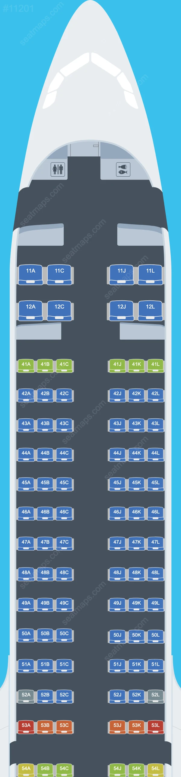 Схема салонов XiamenAir в самолетах Airbus A321neo A321neo