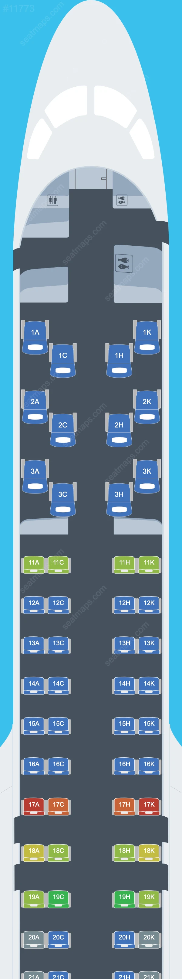Plans des sièges de l'avion Embraer E195-E2 de Royal Jordanian E195 E2