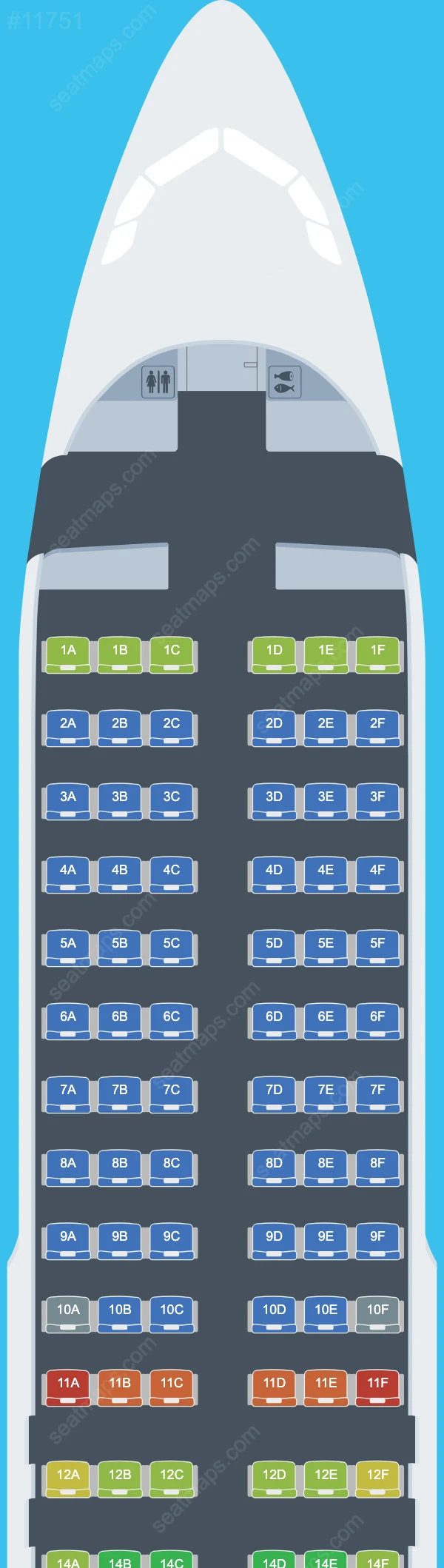 Plans des sièges de l'avion Airbus A320neo de JetSMART Colombia A320neo