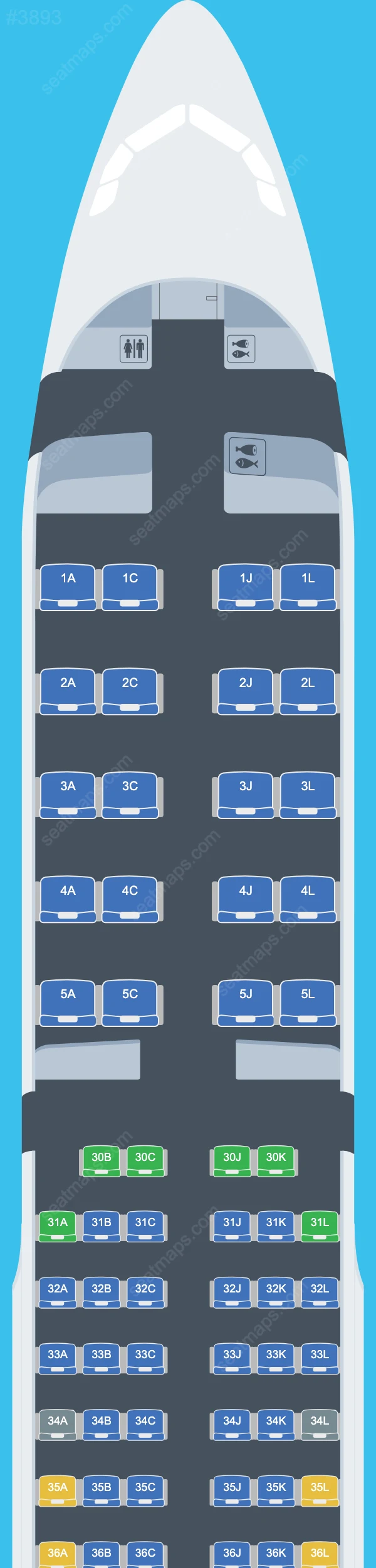 Схема салона Saudia в самолете Airbus A321 A321-200