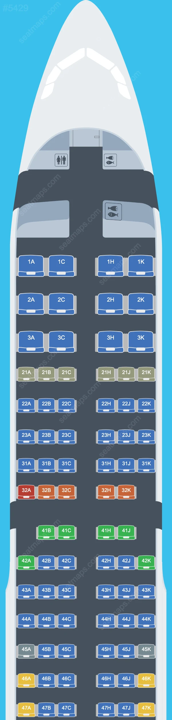 Philippine Airlines (PAL) Airbus A321-200 V.1 seatmap mobile preview