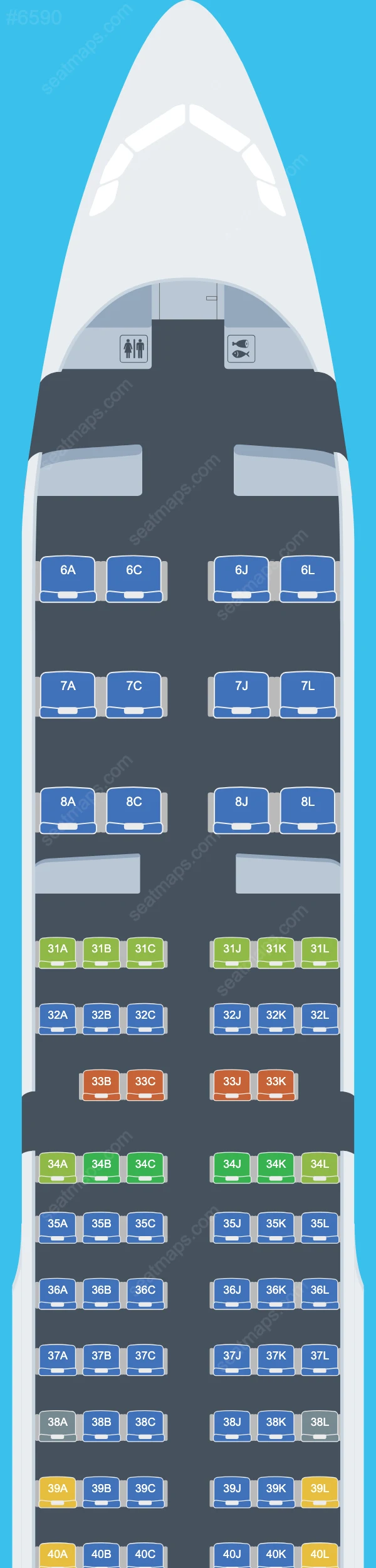 Схема салона China Eastern в самолете Airbus A321 A321-200 V.3
