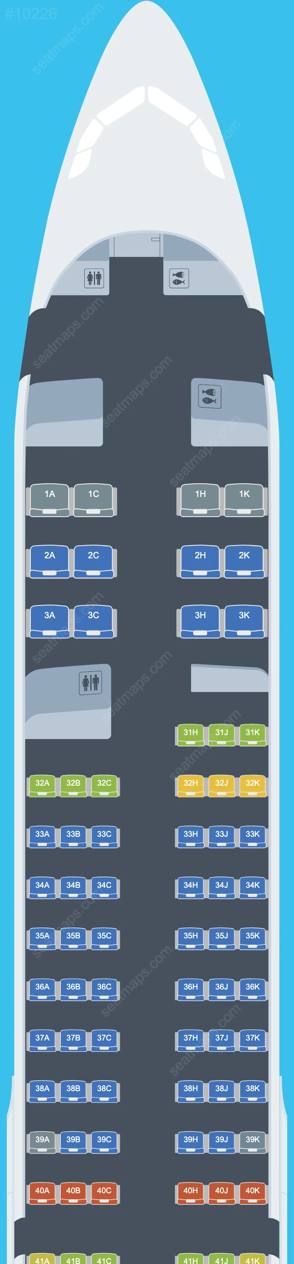 Схема салона Philippine Airlines (PAL) в самолете Airbus A321 A321-200neo