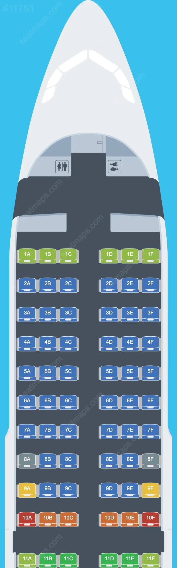 Plans des sièges de l'avion Airbus A319 de Qantaslink A319-100