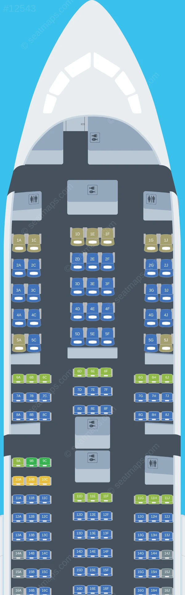 Seat map of Air Premia Boeing 787-9 aircraft